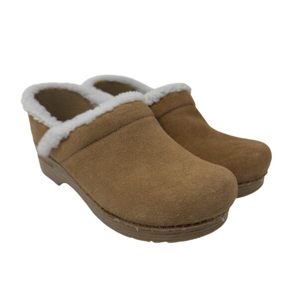 Dansko Shearling Clog Mules Women’s 8 Tan Suede Fur Lined Comfort Slip Ons - Picture 1 of 13